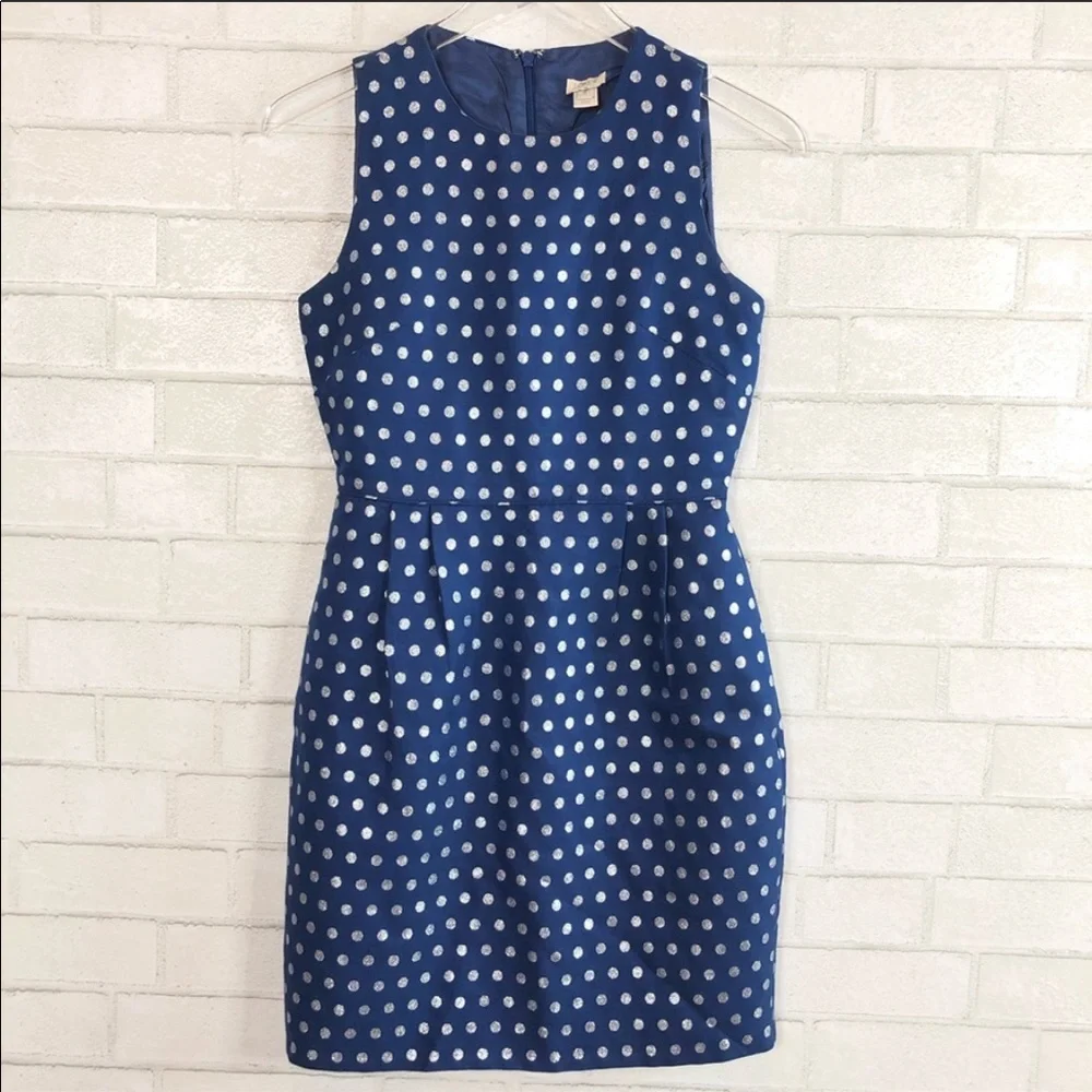 J.CREW Shimmer Polka Dot Navy Dress size 0 - Picture 4 of 8